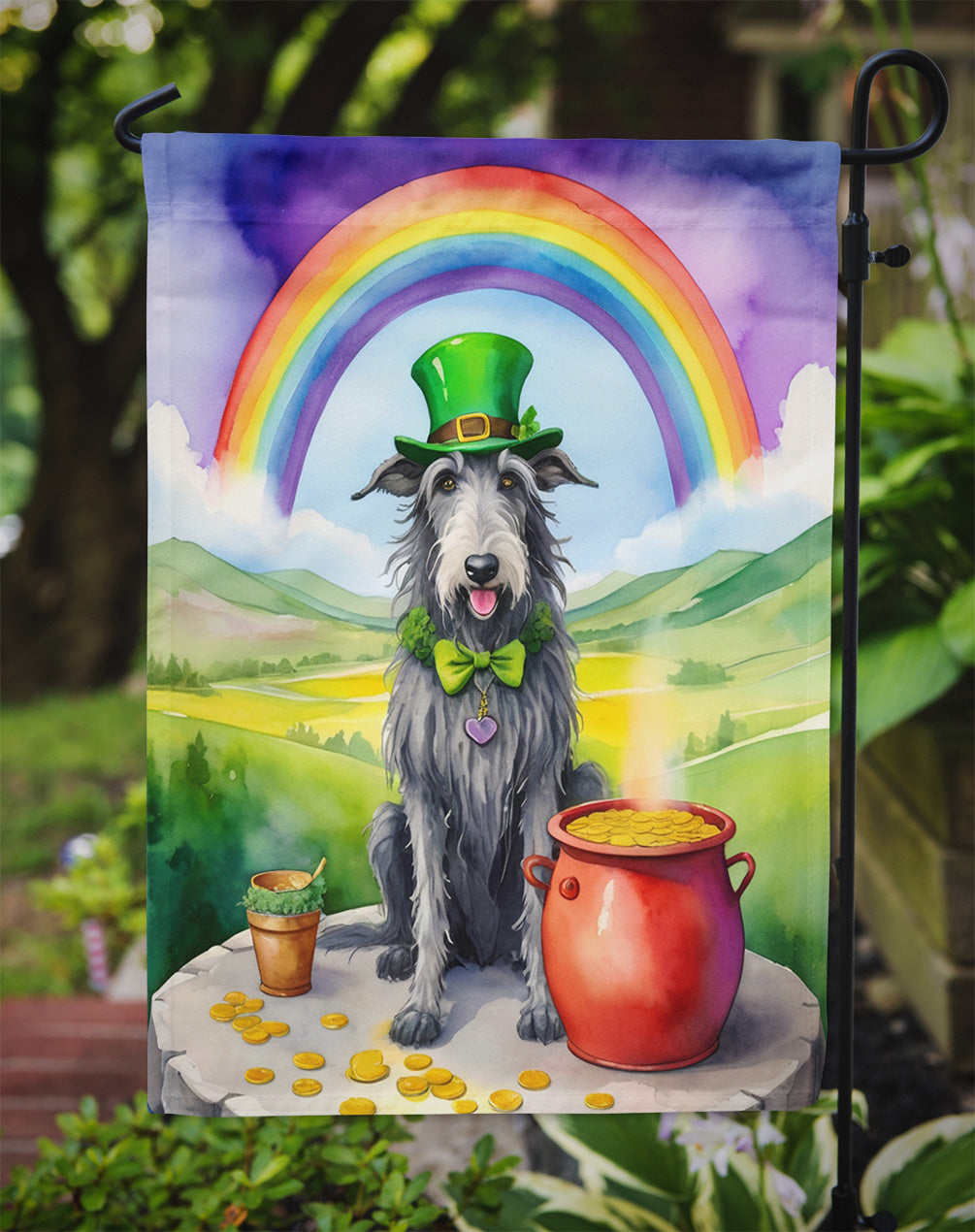 Scottish Deerhound St Patrick's Day Garden Flag