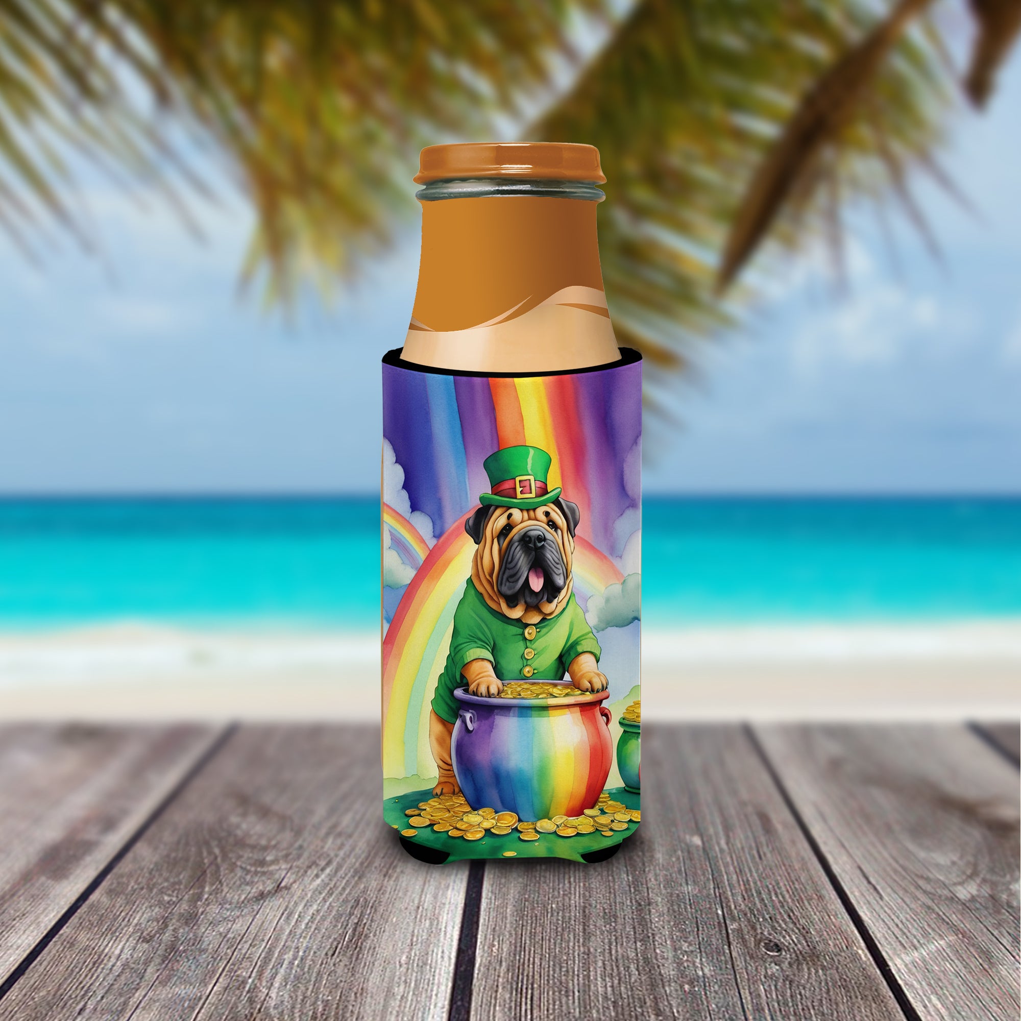 Shar Pei St Patrick's Day Hugger for Ultra Slim Cans