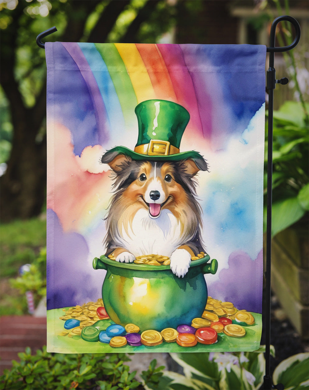 Sheltie St Patrick's Day Garden Flag