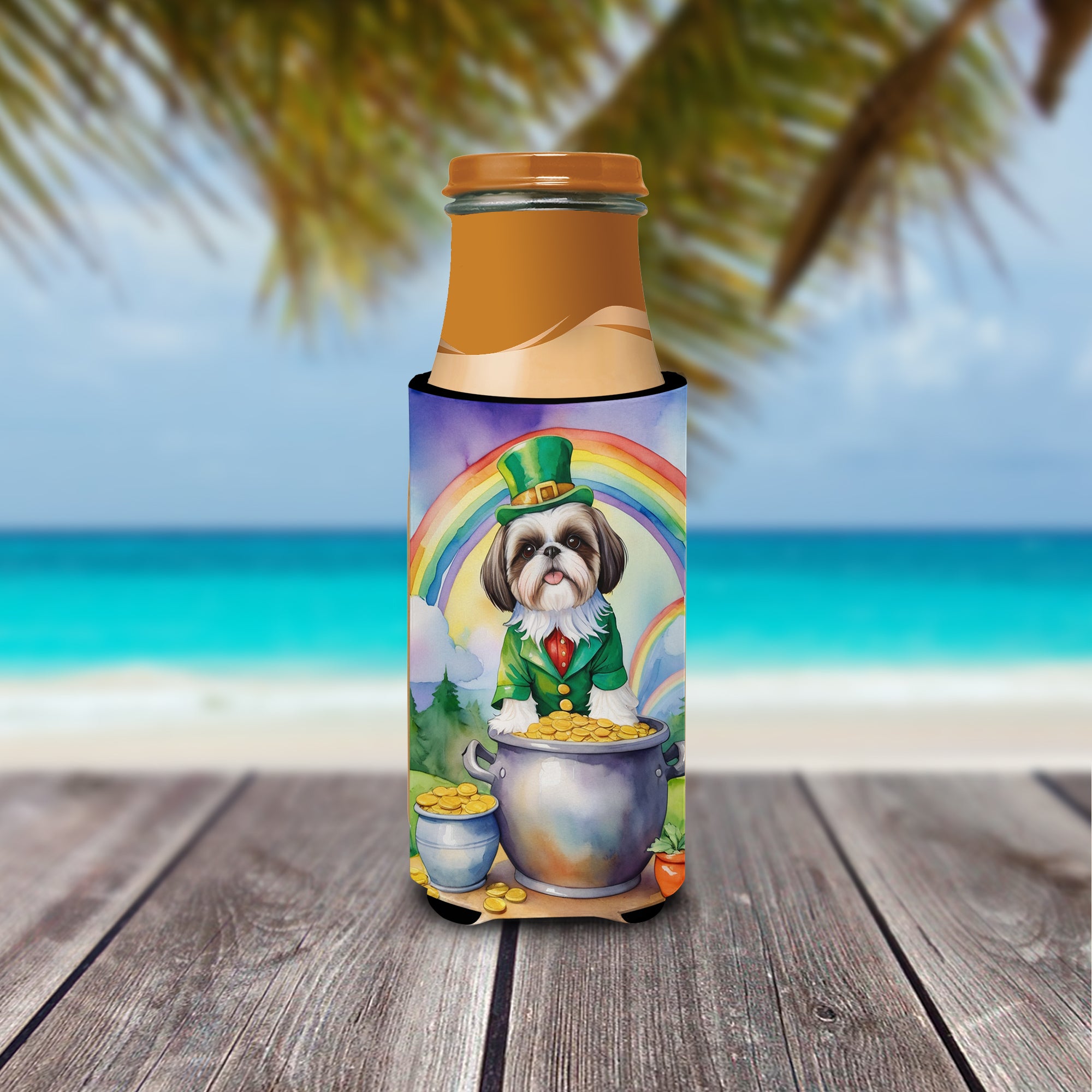 Shih Tzu St Patrick's Day Hugger for Ultra Slim Cans