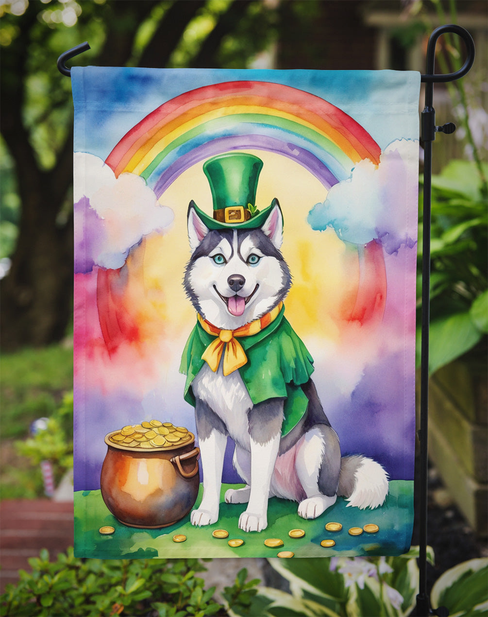 Siberian Husky St Patrick's Day Garden Flag