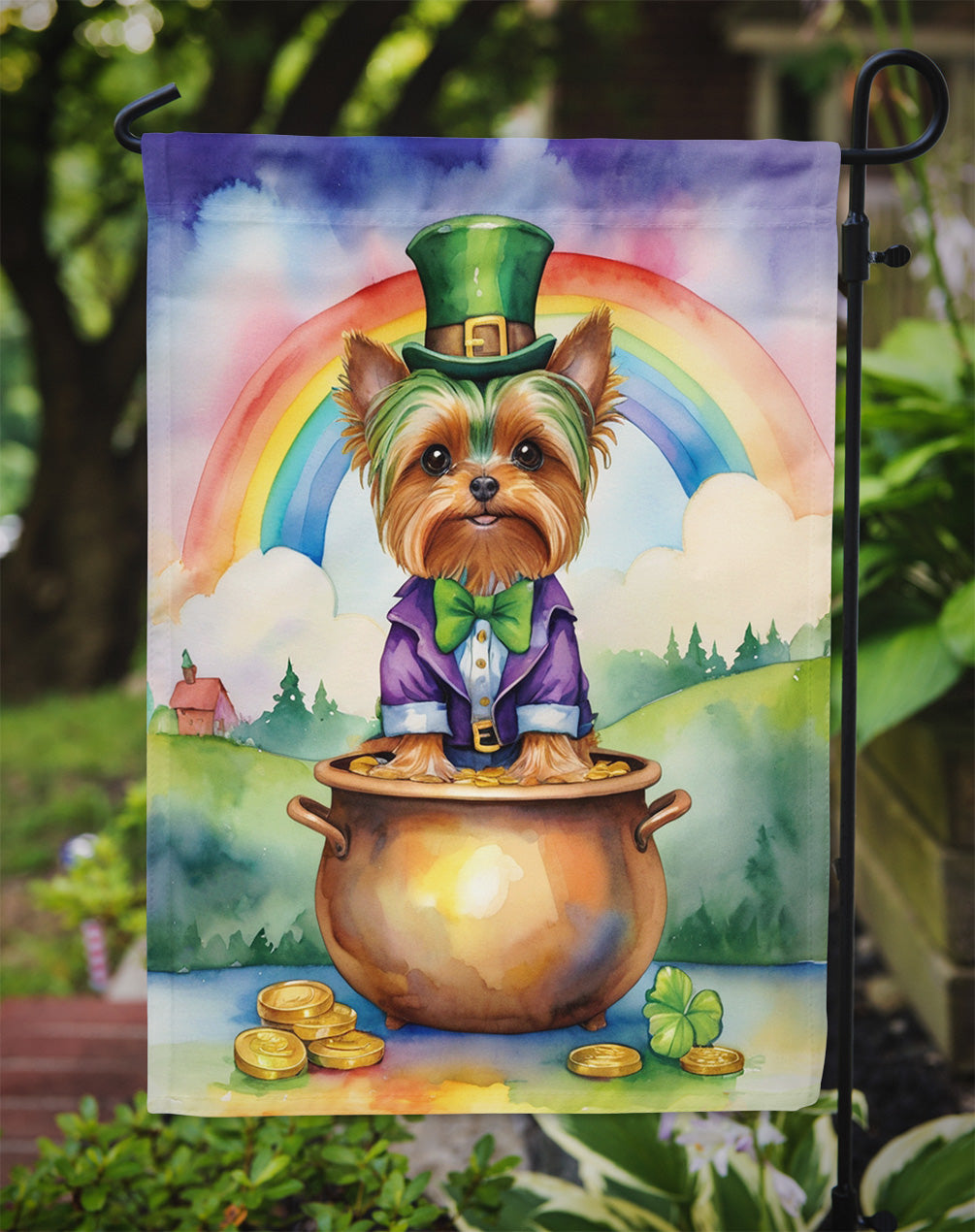 Yorkshire Terrier St Patrick's Day Garden Flag