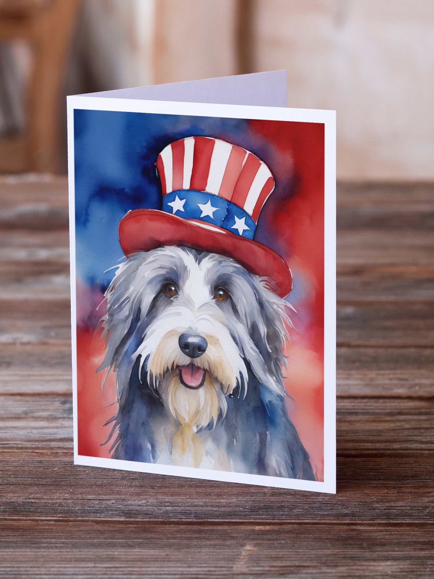 Buy this Bearded Collie Patriotic American Greeting Cards Pack of 8