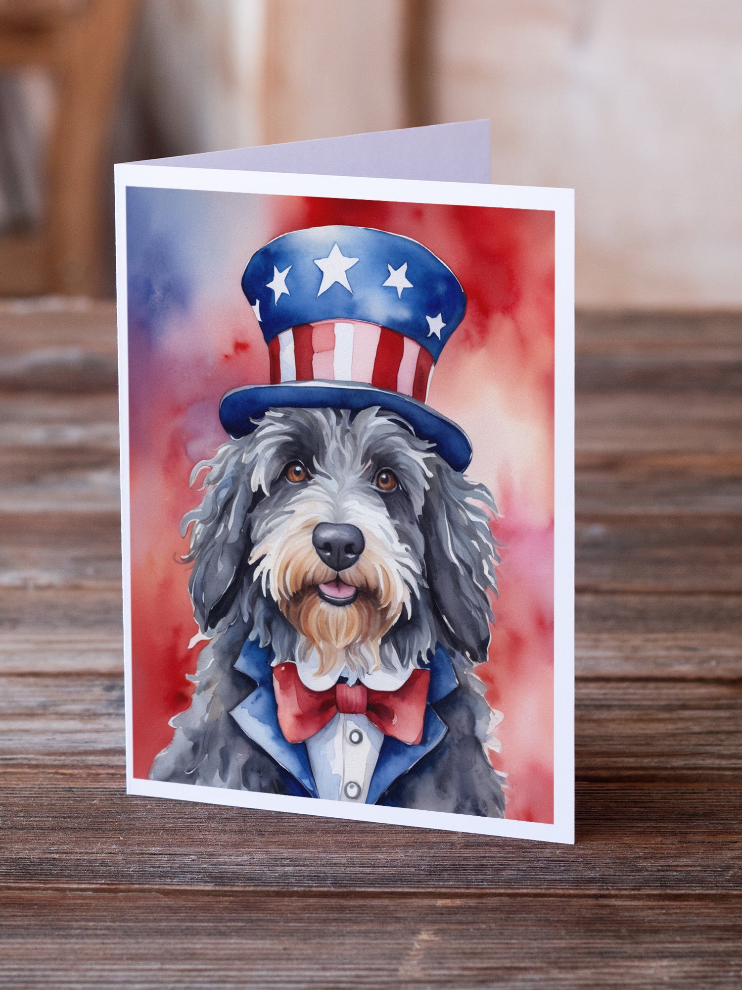 Bergamasco Sheepdog Patriotic American Greeting Cards Pack of 8