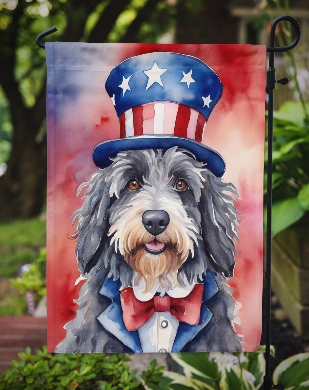 Bergamasco Sheepdog Patriotic American Garden Flag