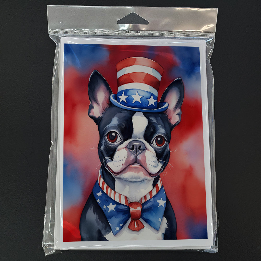 Boston Terrier Patriotic American Greeting Cards Pack of 8