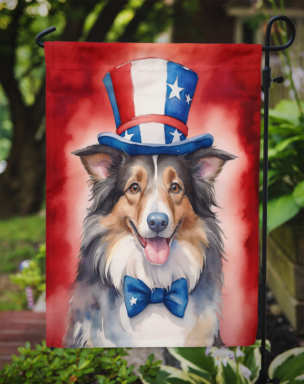 Collie Patriotic American Garden Flag