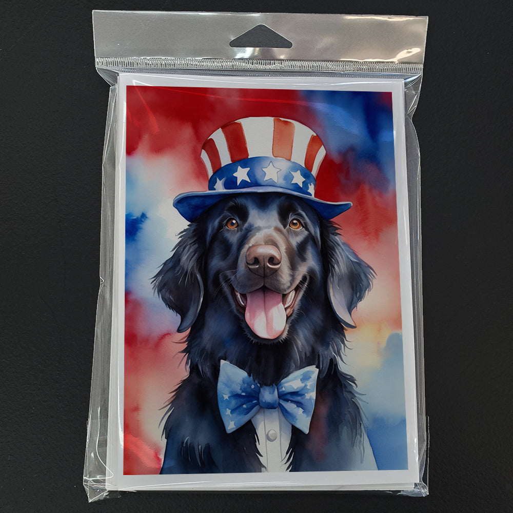 Flat-Coated Retriever Patriotic American Greeting Cards Pack of 8