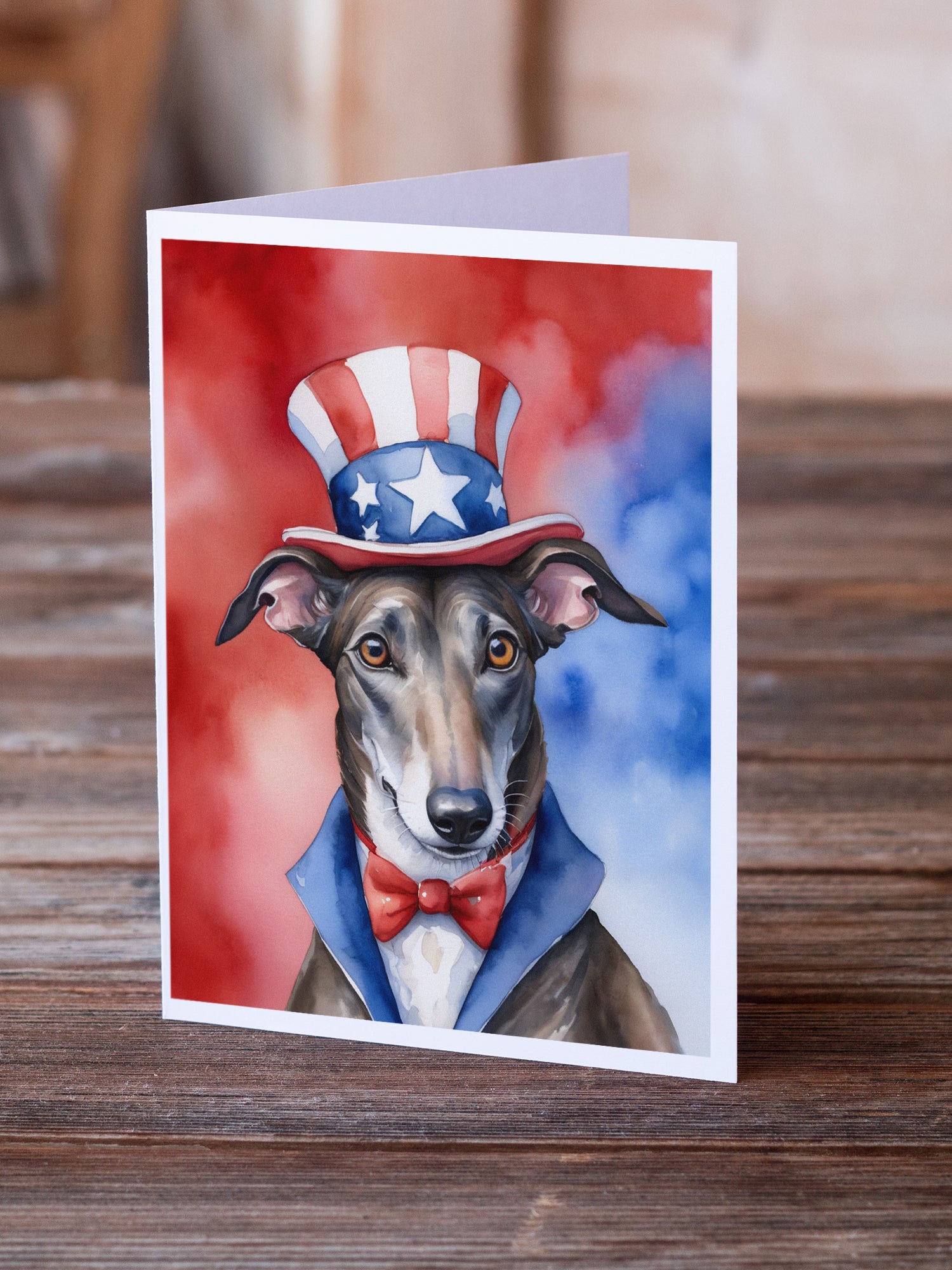 Buy this Greyhound Patriotic American Greeting Cards Pack of 8