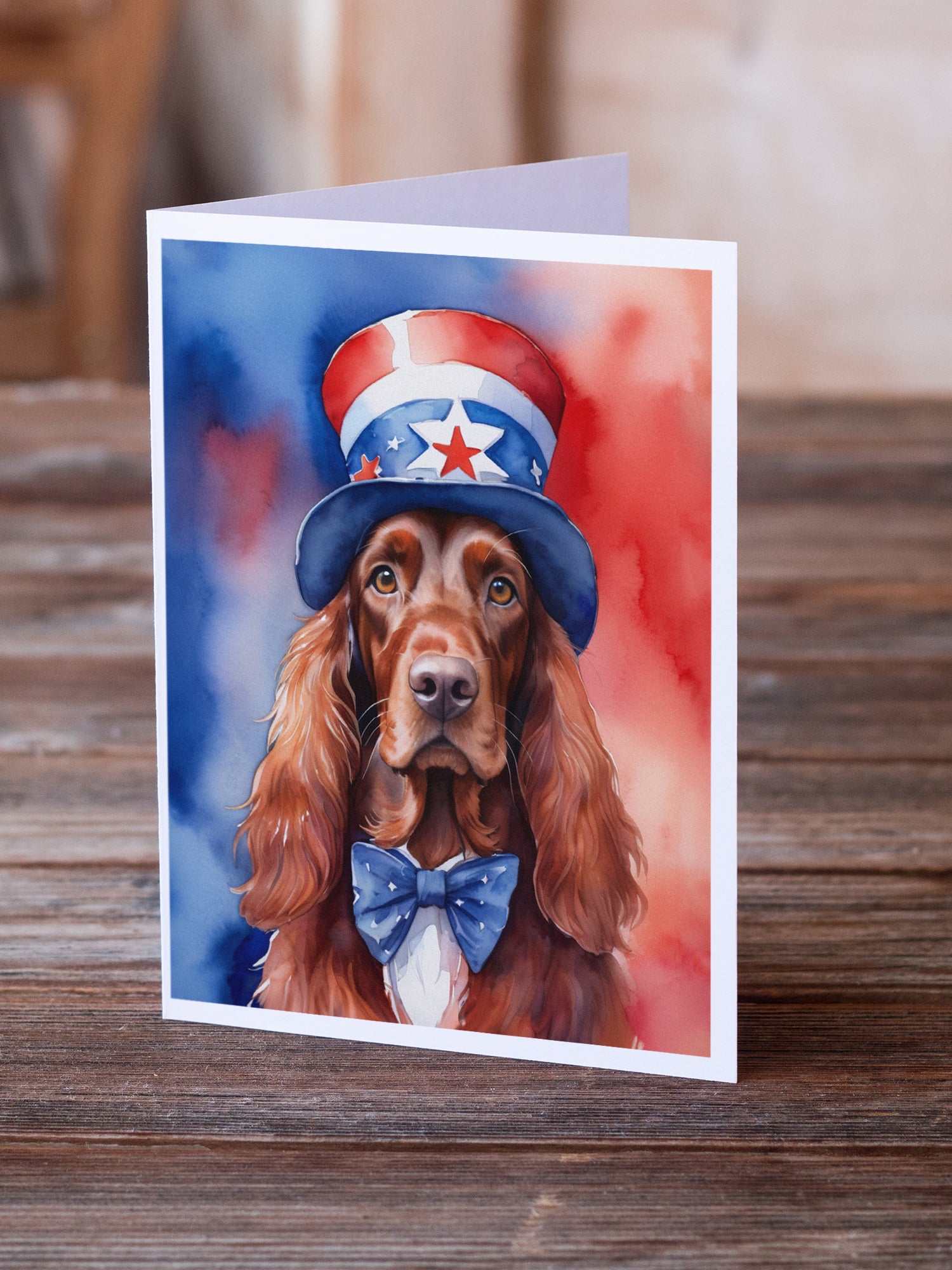 Irish Setter Patriotic American Greeting Cards Pack of 8