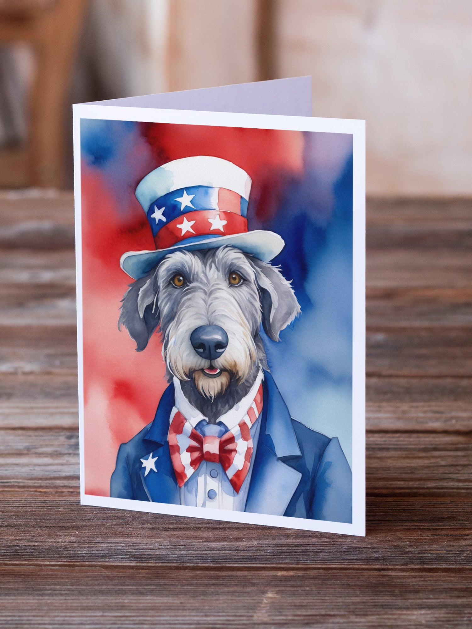 Buy this Irish Wolfhound Patriotic American Greeting Cards Pack of 8