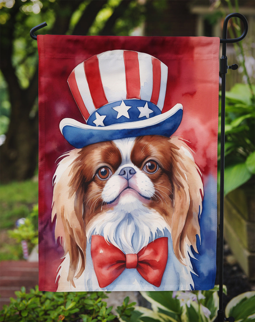 Japanese Chin Patriotic American Garden Flag