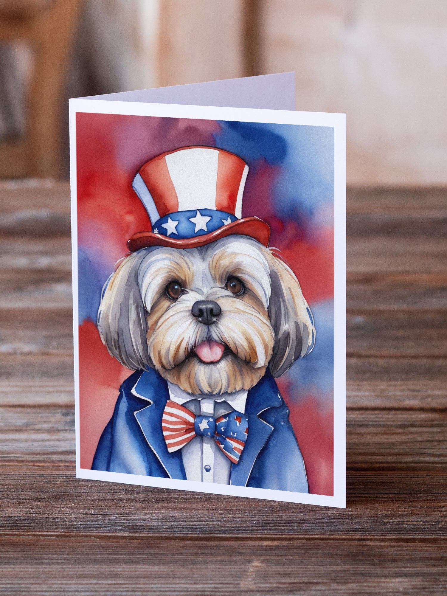 Buy this Lhasa Apso Patriotic American Greeting Cards Pack of 8