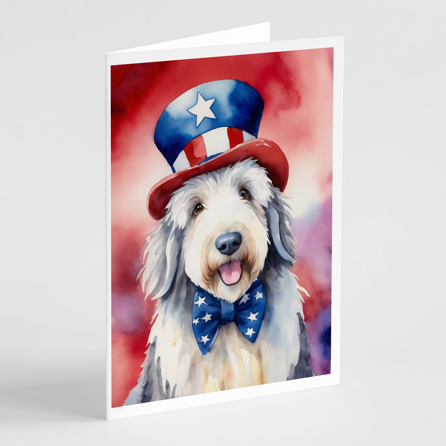 Buy this Old English Sheepdog Patriotic American Greeting Cards Pack of 8