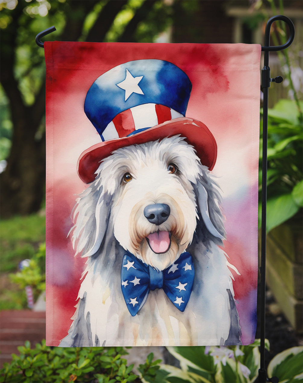 Old English Sheepdog Patriotic American Garden Flag