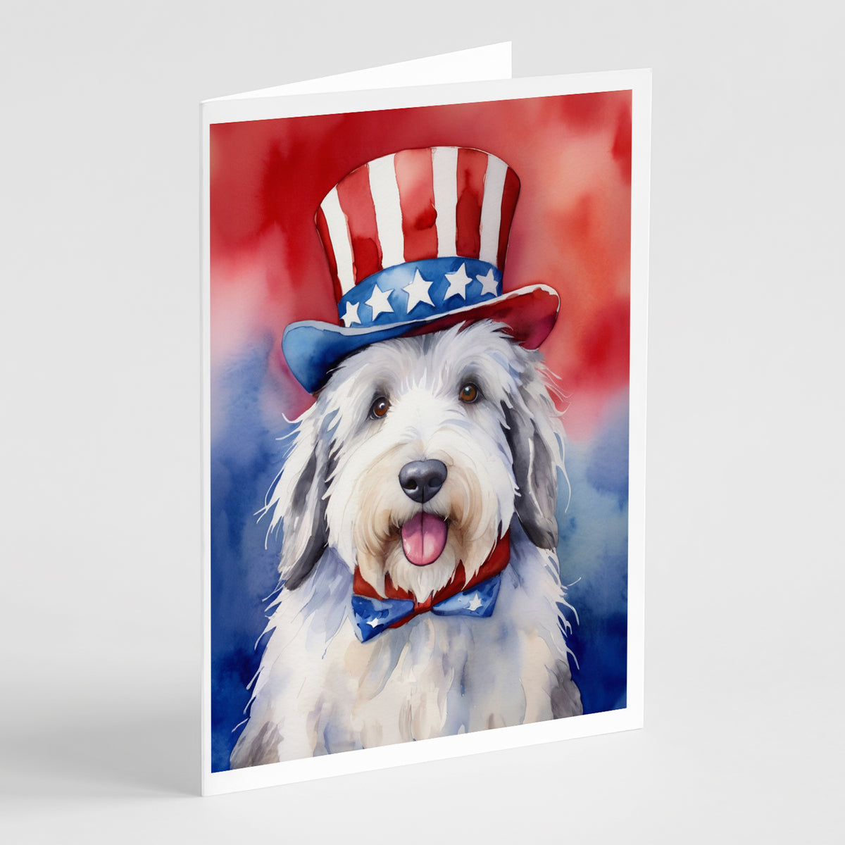 Buy this Old English Sheepdog Patriotic American Greeting Cards Pack of 8