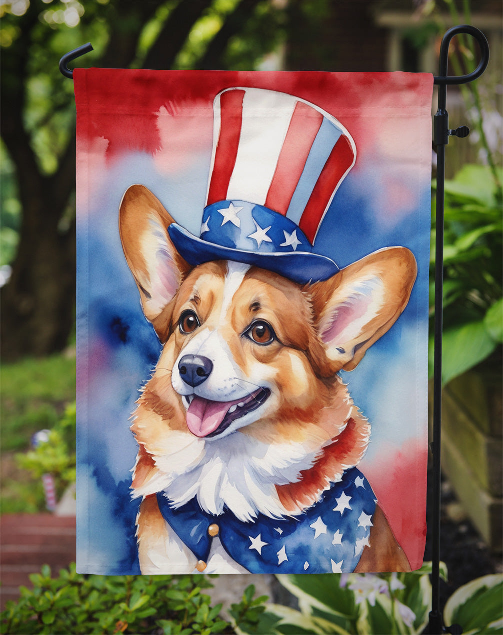 Corgi Patriotic American Garden Flag