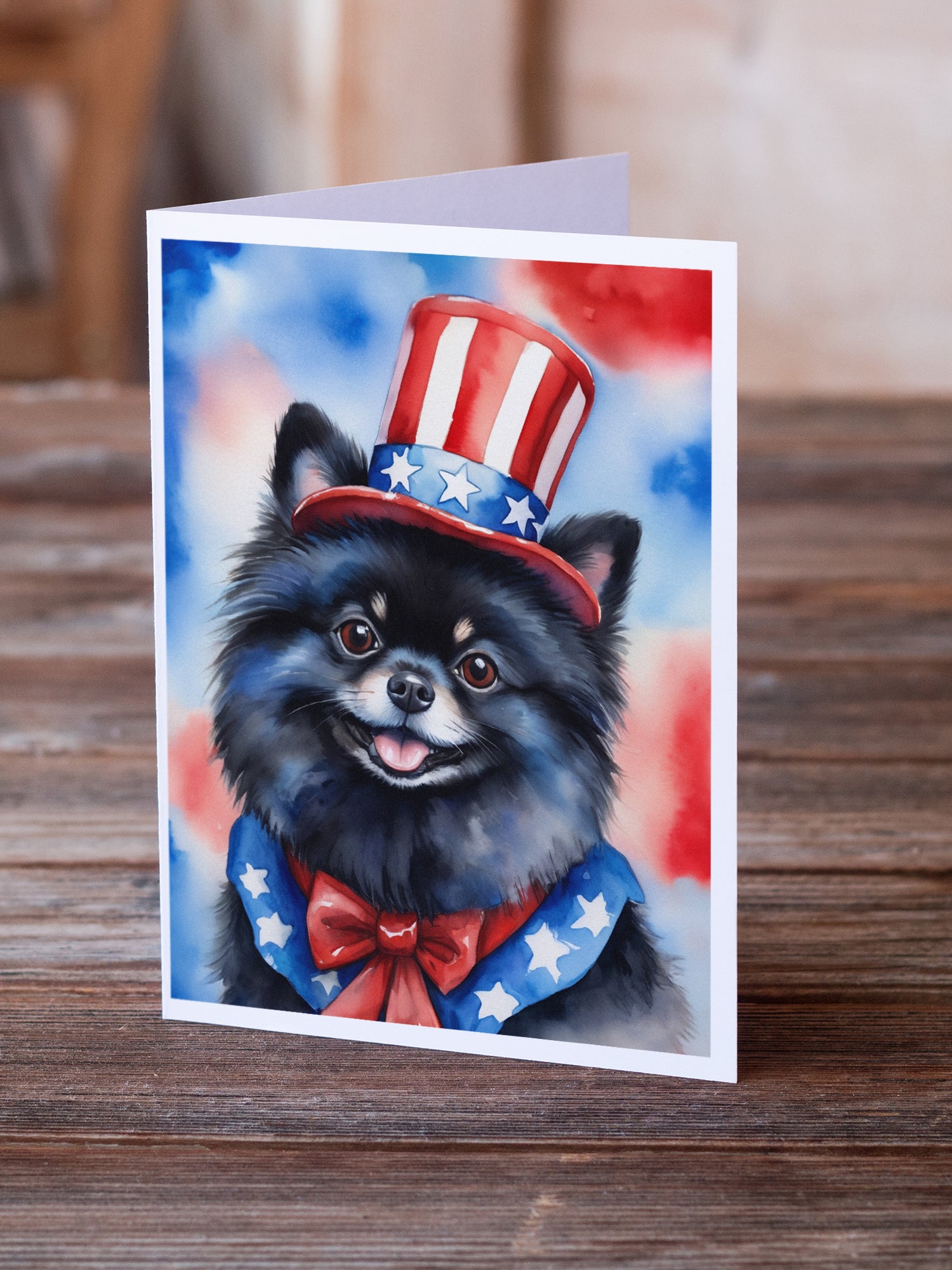 Pomeranian Patriotic American Greeting Cards Pack of 8