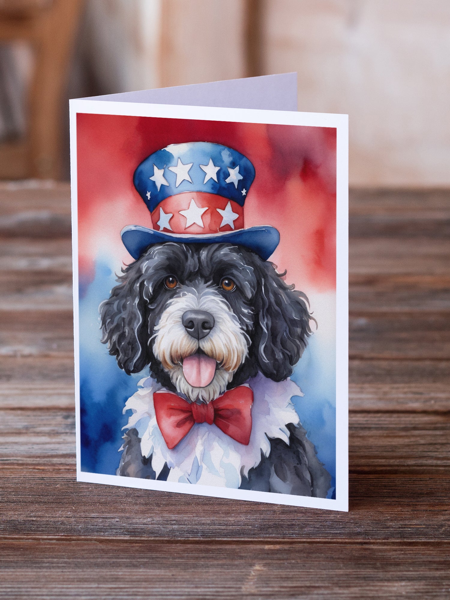 Buy this Portuguese Water Dog Patriotic American Greeting Cards Pack of 8