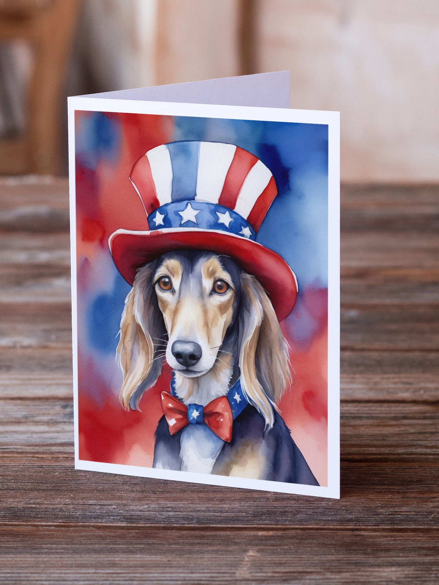 Saluki Patriotic American Greeting Cards Pack of 8