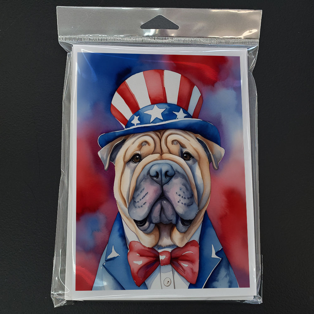 Shar Pei Patriotic American Greeting Cards Pack of 8