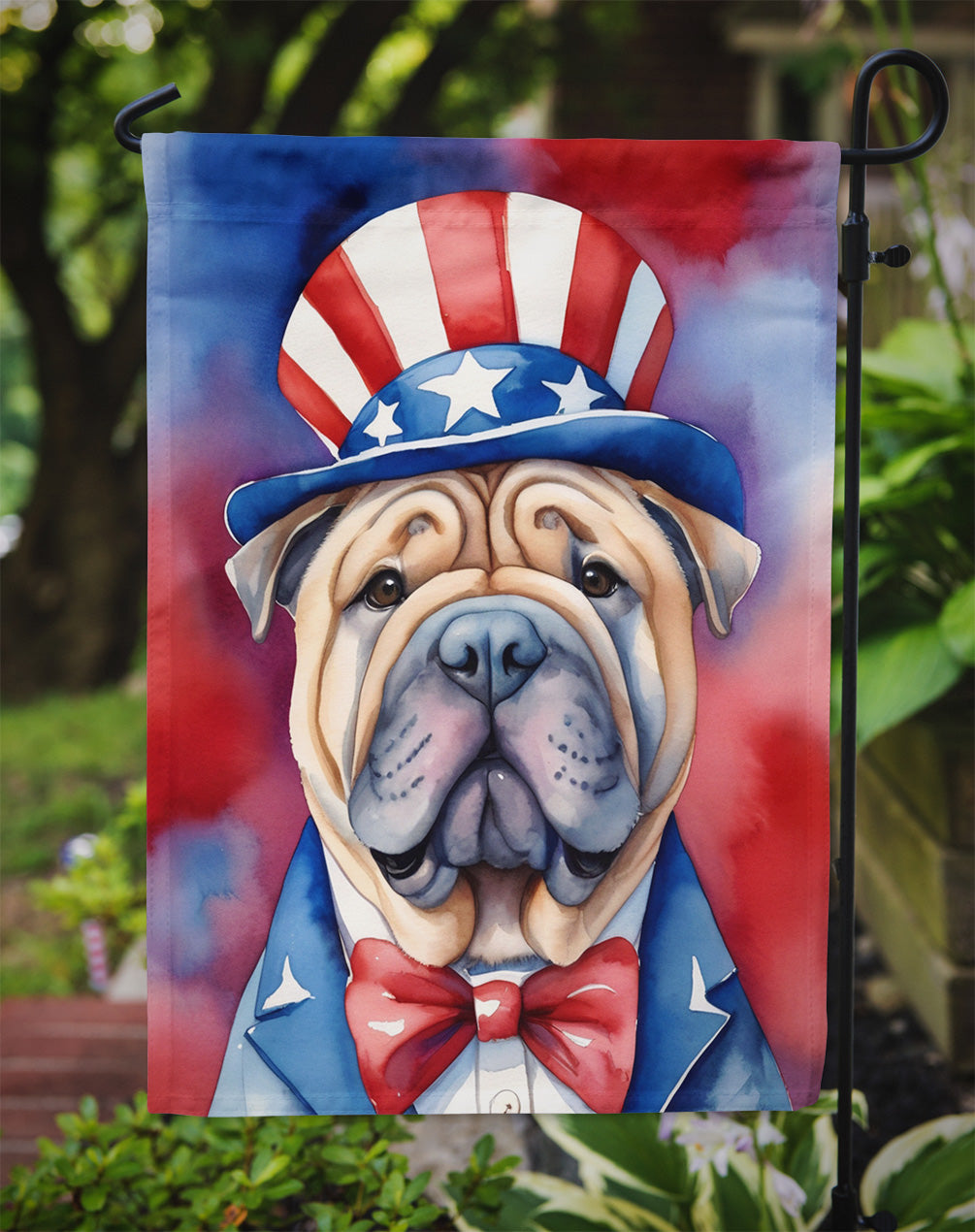 Shar Pei Patriotic American Garden Flag