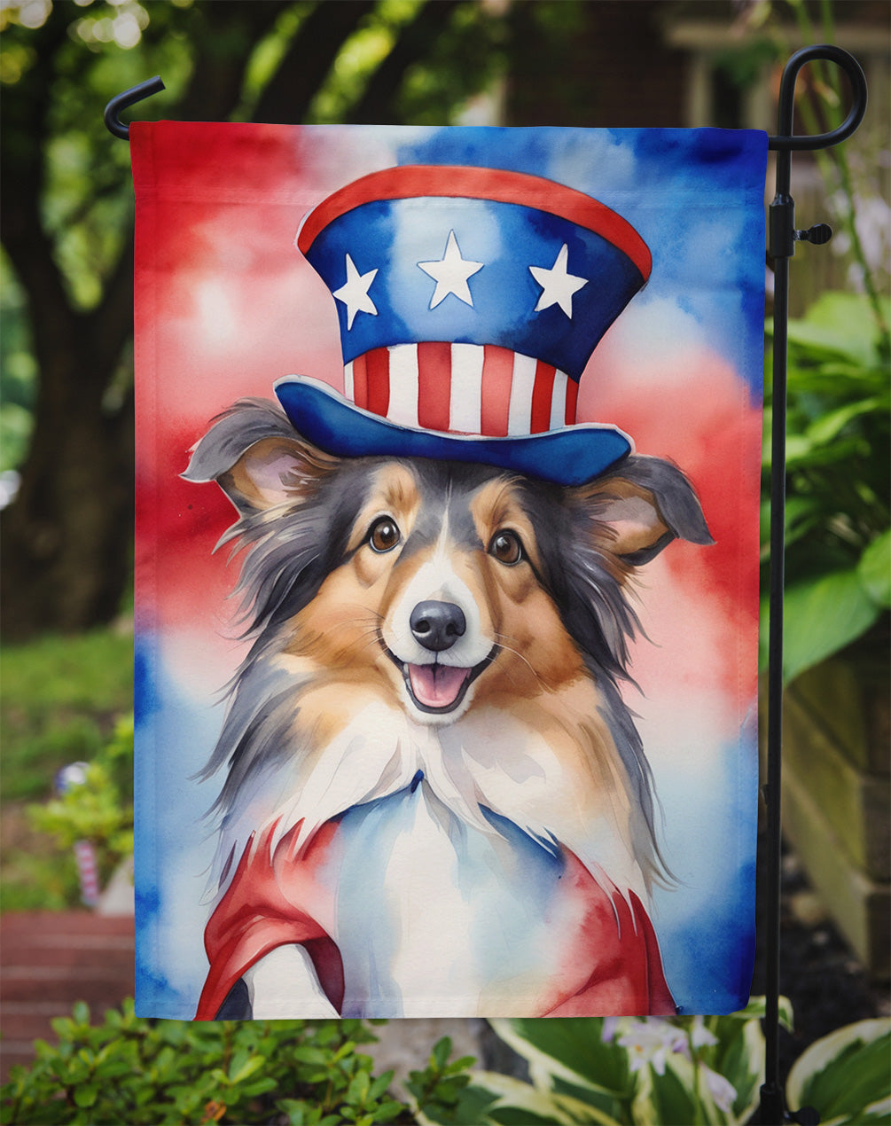 Sheltie Patriotic American Garden Flag