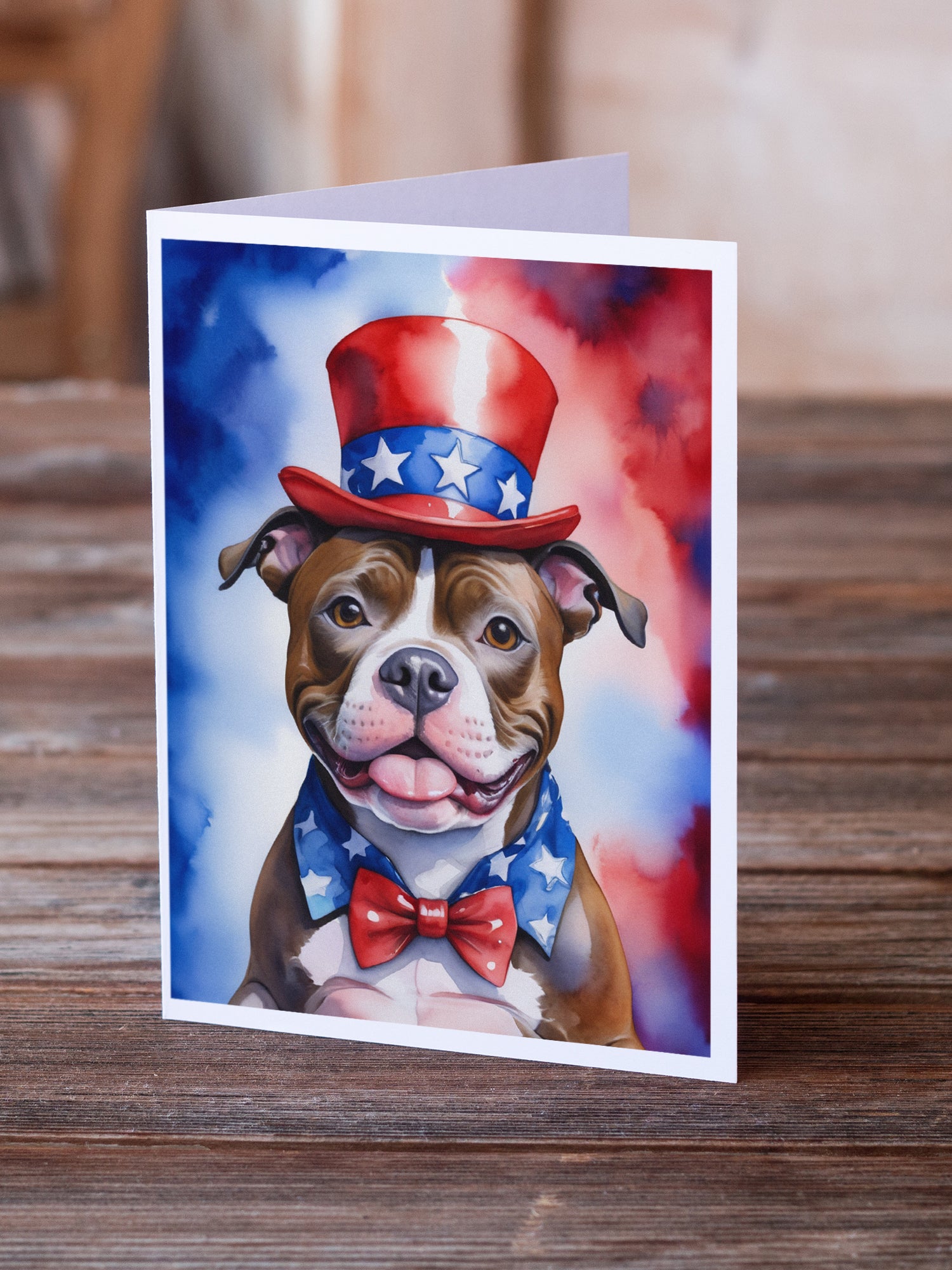 Staffordshire Bull Terrier Patriotic American Greeting Cards Pack of 8