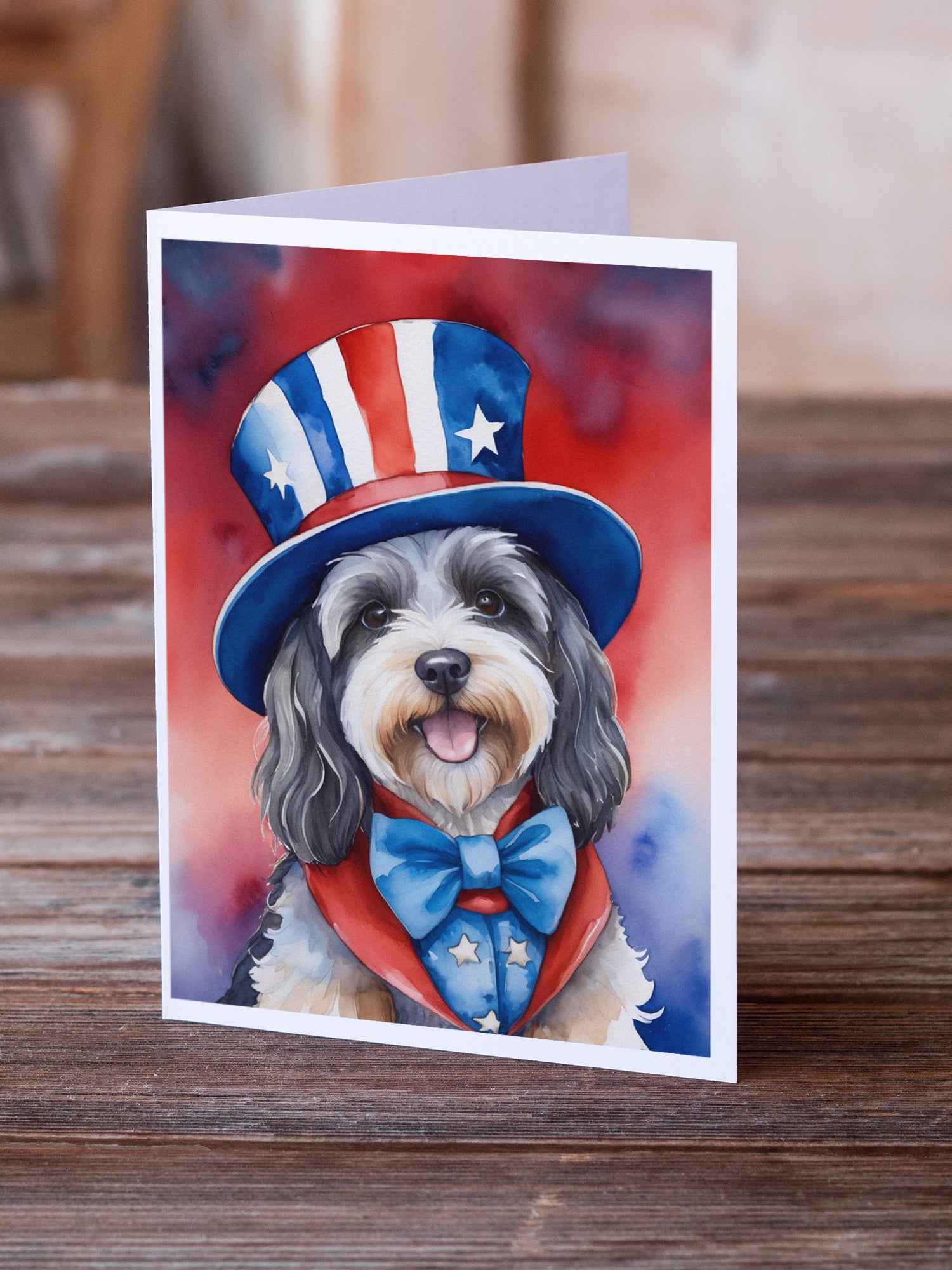 Buy this Tibetan Terrier Patriotic American Greeting Cards Pack of 8