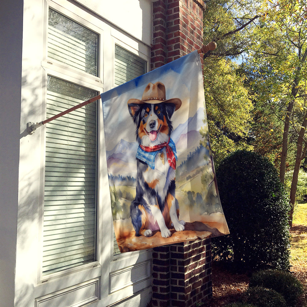 Australian Shepherd Cowboy Welcome House Flag