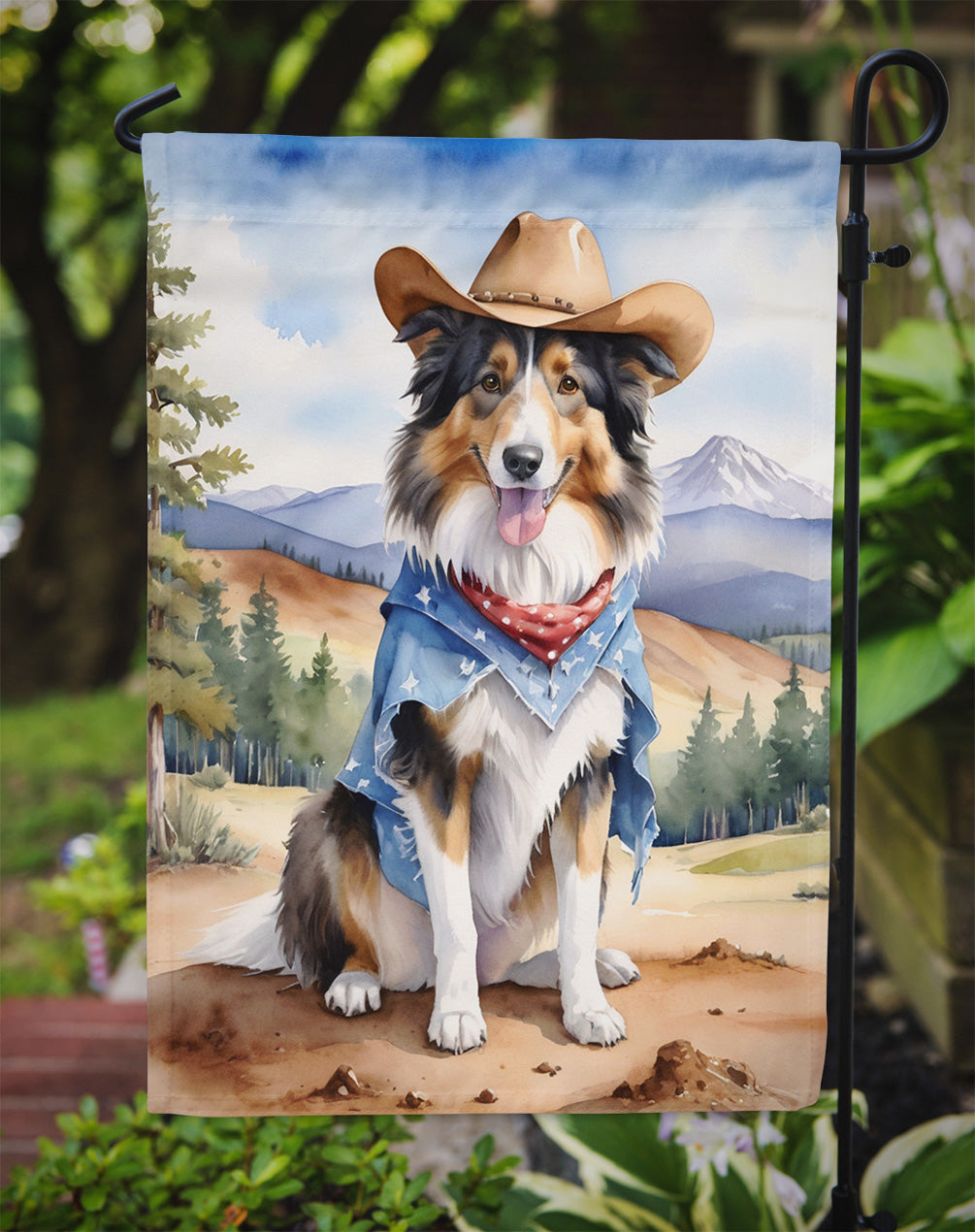 Collie Cowboy Welcome Garden Flag