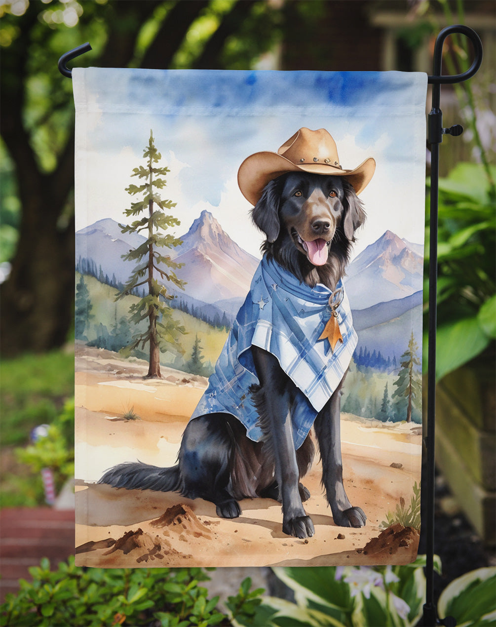 Flat-Coated Retriever Cowboy Welcome Garden Flag