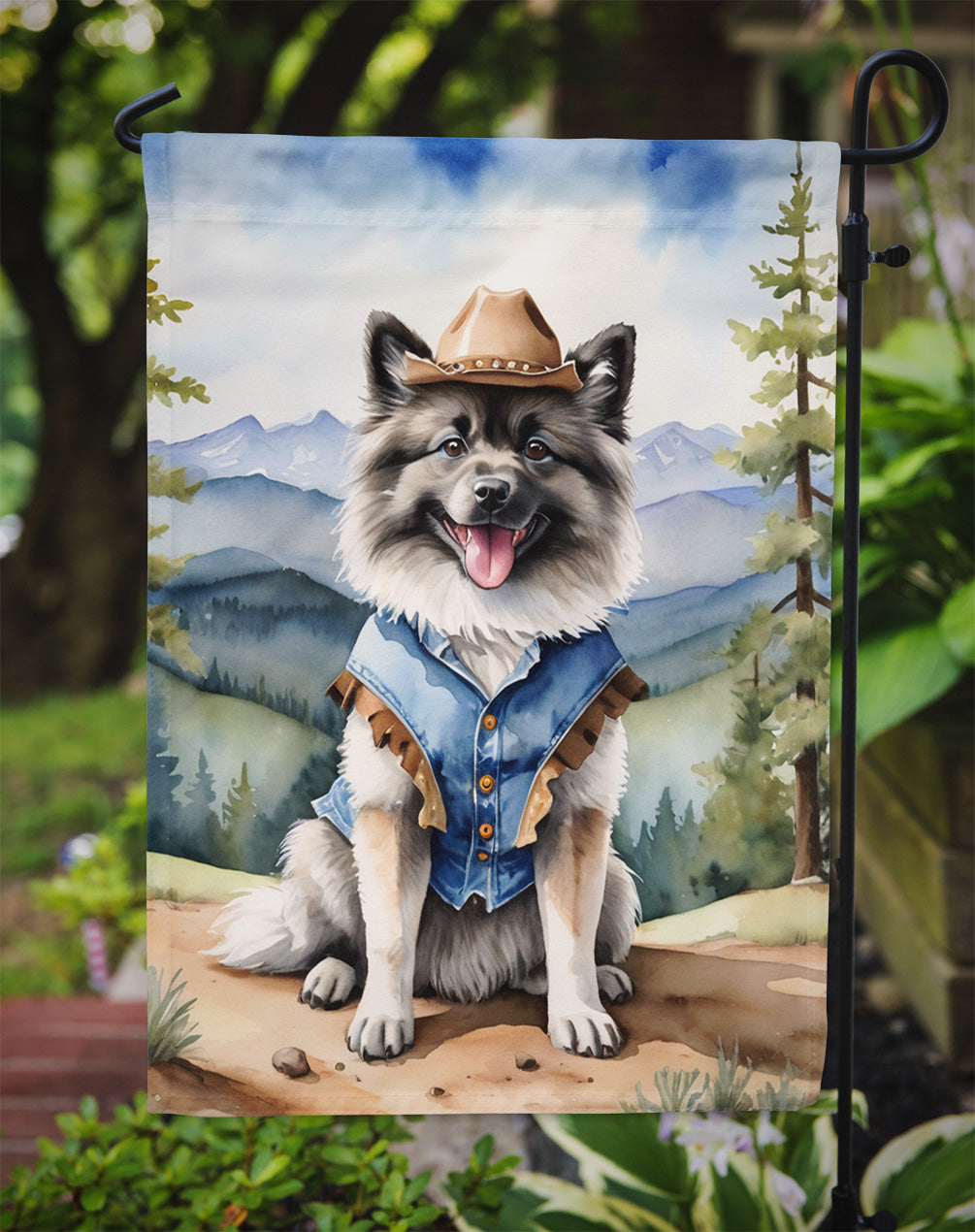 Keeshond Cowboy Welcome Garden Flag