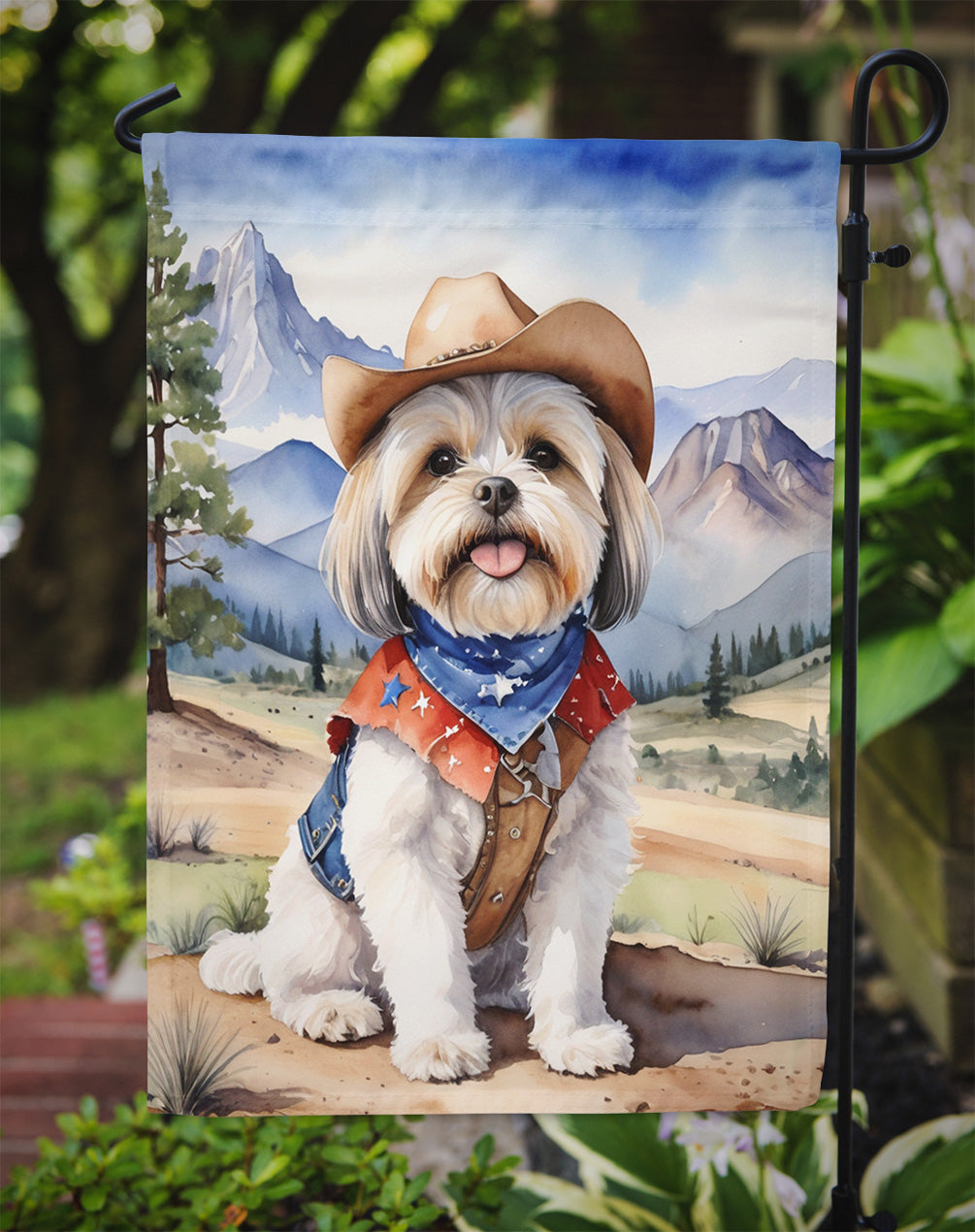 Lhasa Apso Cowboy Welcome Garden Flag