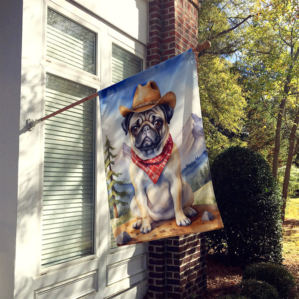 Pug Cowboy Welcome House Flag