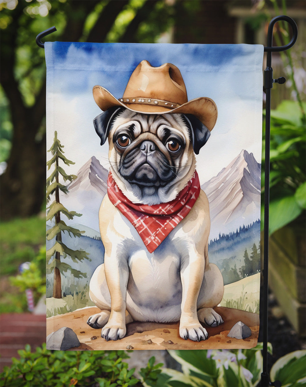 Pug Cowboy Welcome Garden Flag