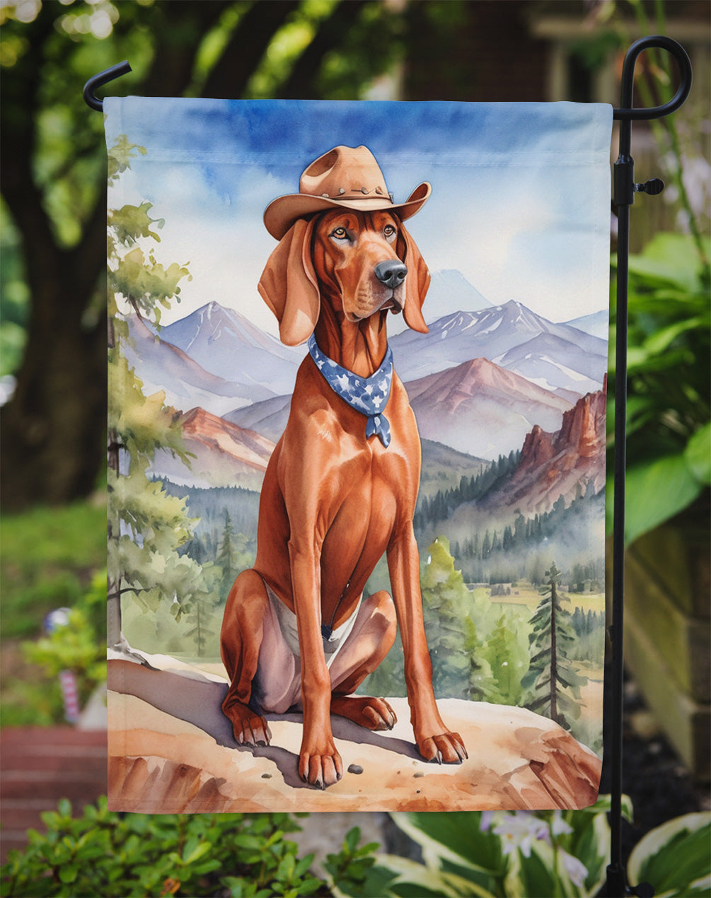 Redbone Coonhound Cowboy Welcome Garden Flag