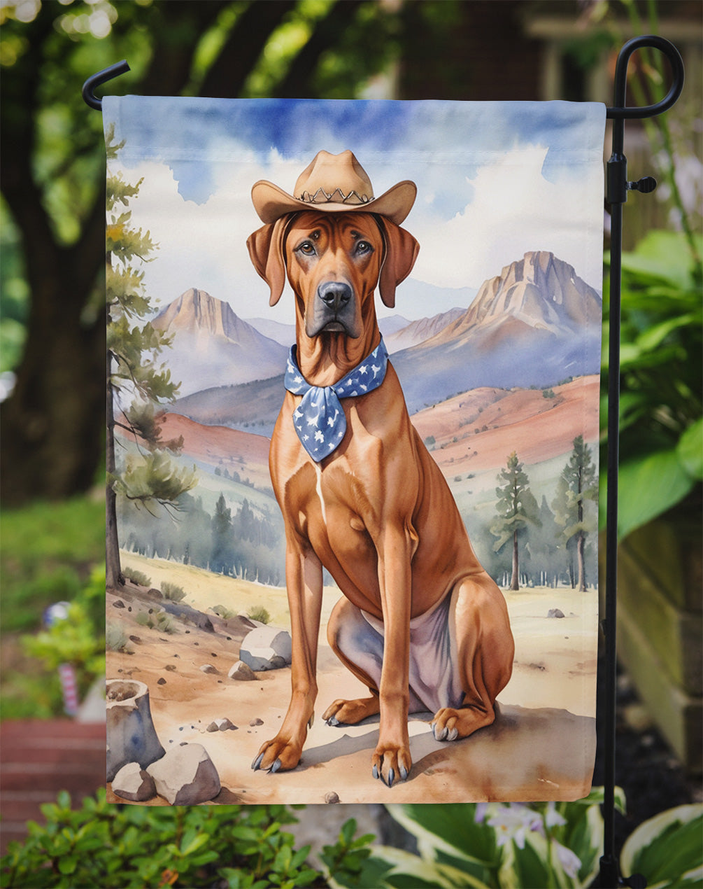 Rhodesian Ridgeback Cowboy Welcome Garden Flag