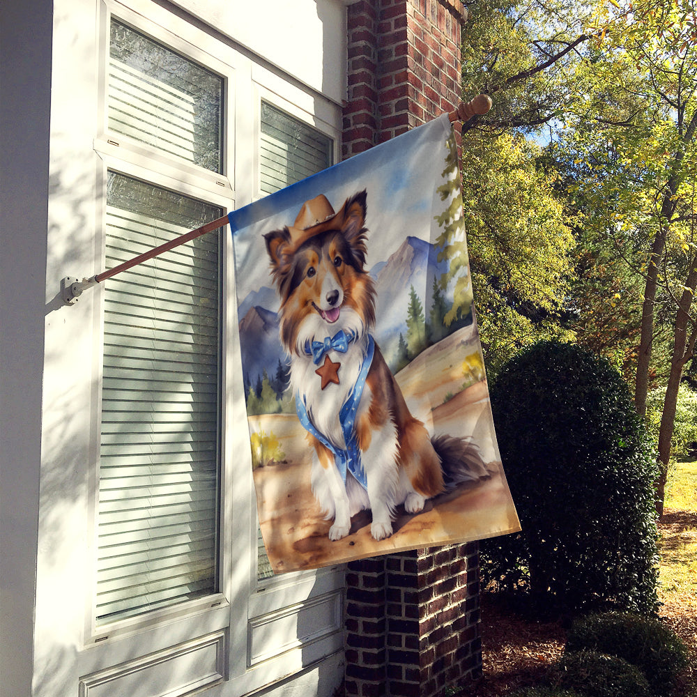 Sheltie Cowboy Welcome House Flag