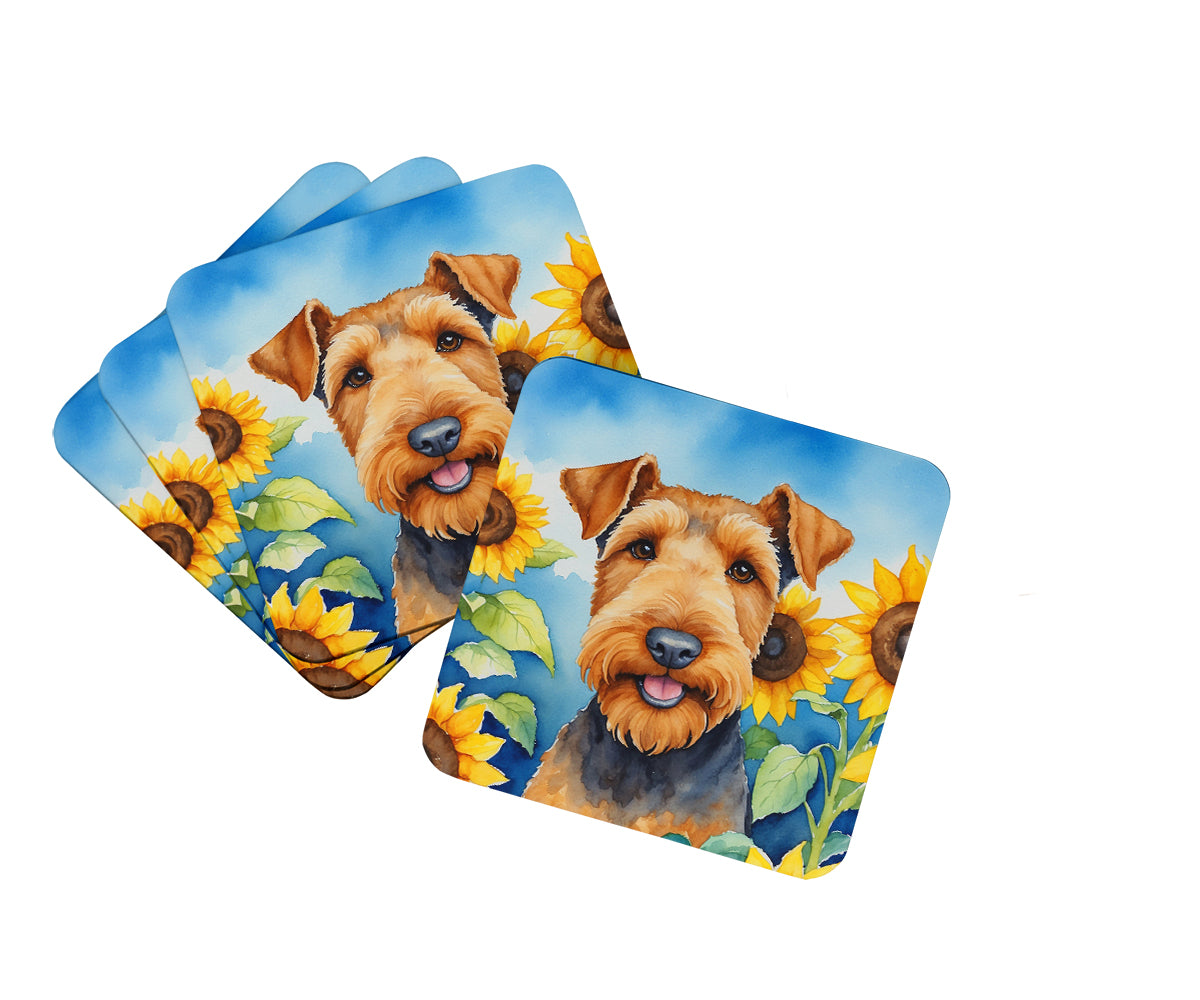 Buy this Airedale Terrier in Sunflowers Foam Coasters