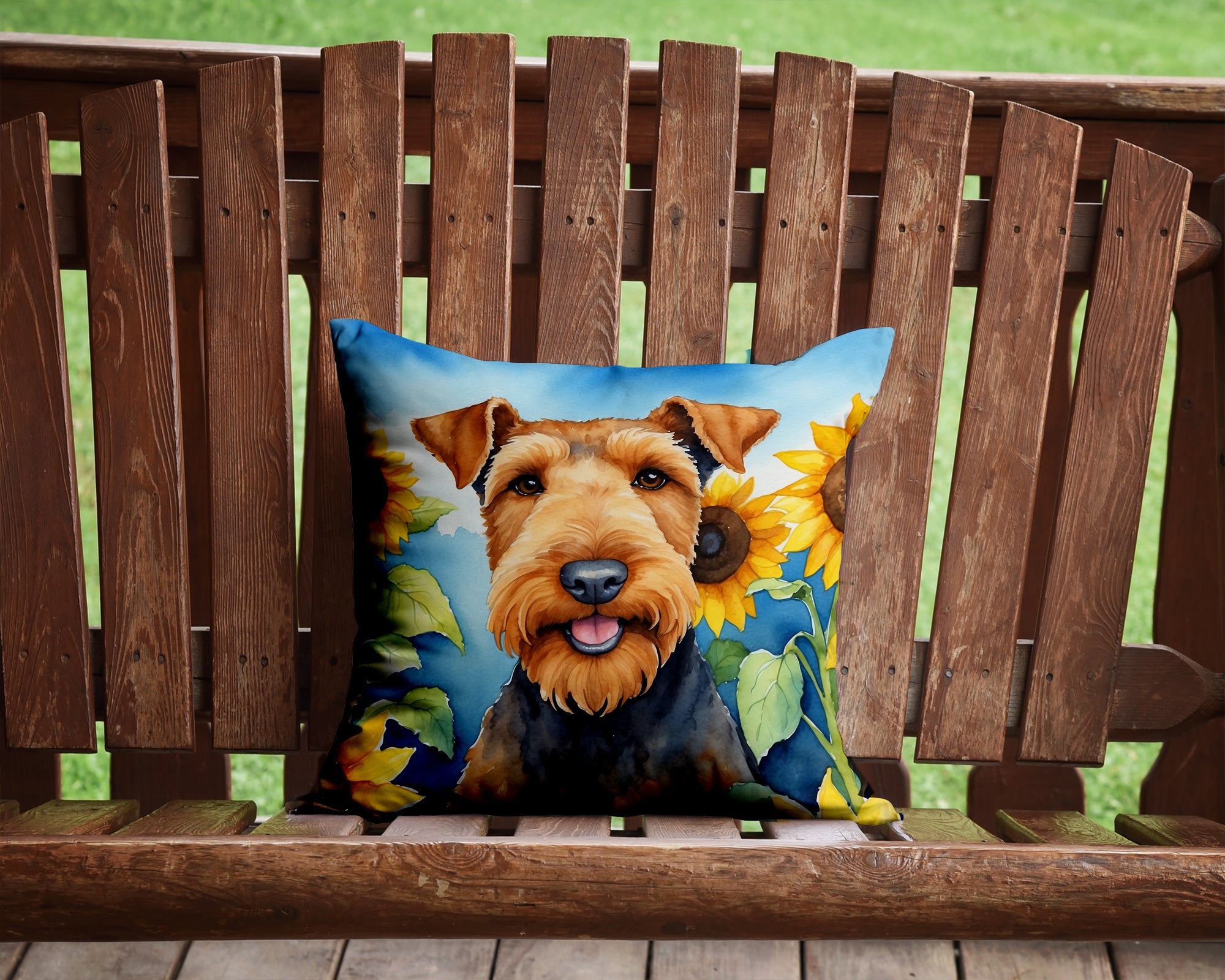 Buy this Airedale Terrier in Sunflowers Throw Pillow