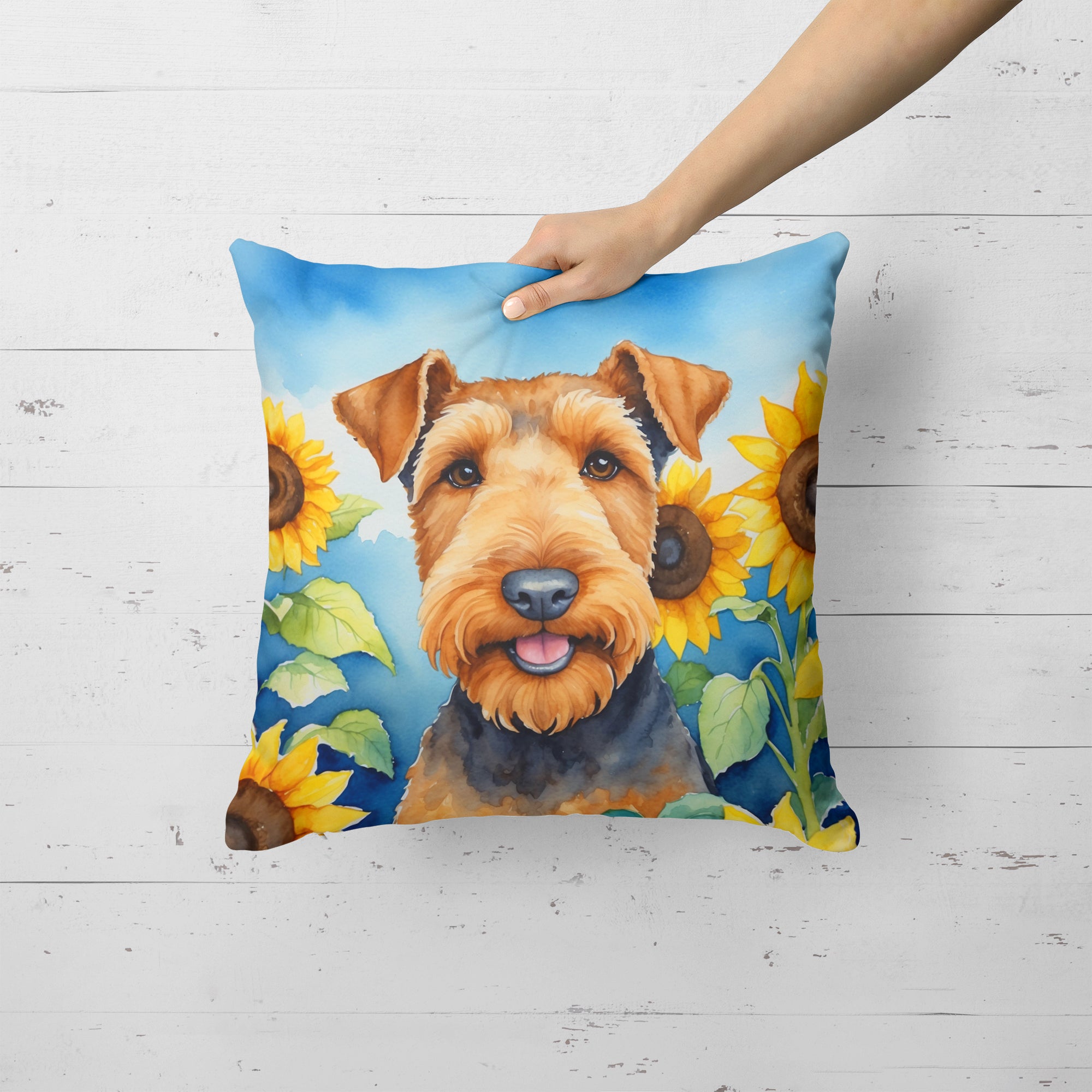 Buy this Airedale Terrier in Sunflowers Throw Pillow