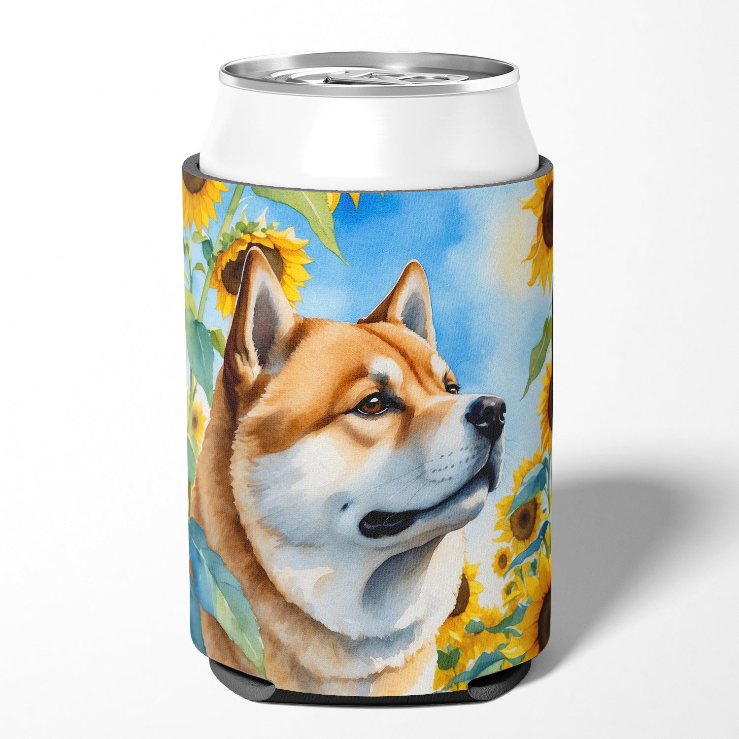 Akita in Sunflowers Can or Bottle Hugger