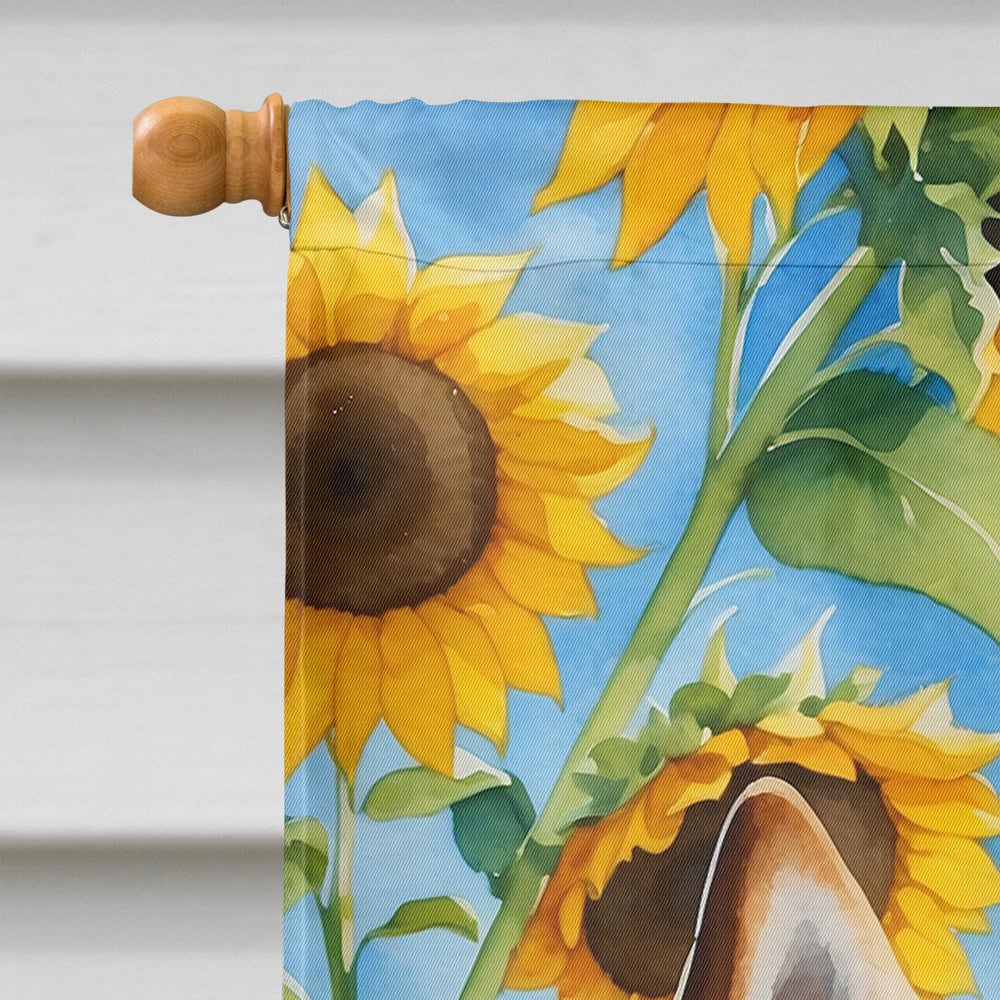 Akita in Sunflowers House Flag