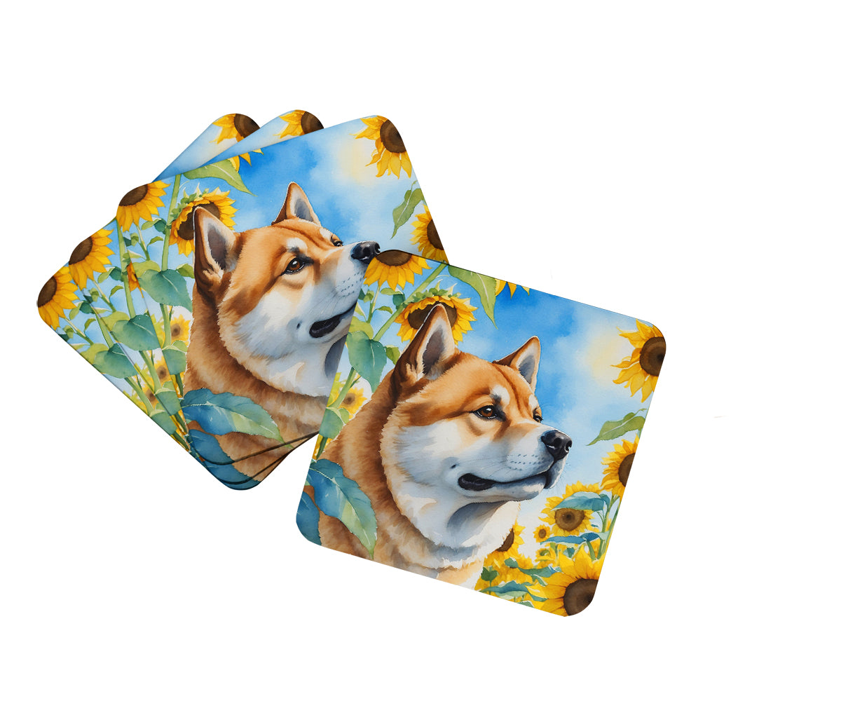 Buy this Akita in Sunflowers Foam Coasters