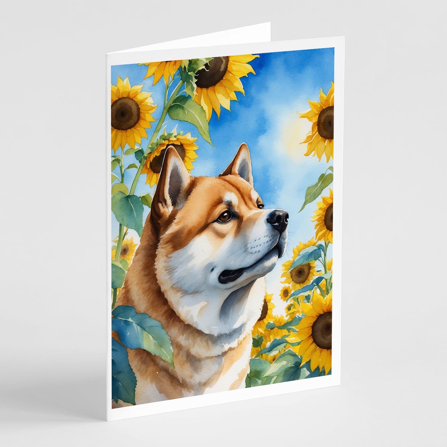 Buy this Akita in Sunflowers Greeting Cards Pack of 8