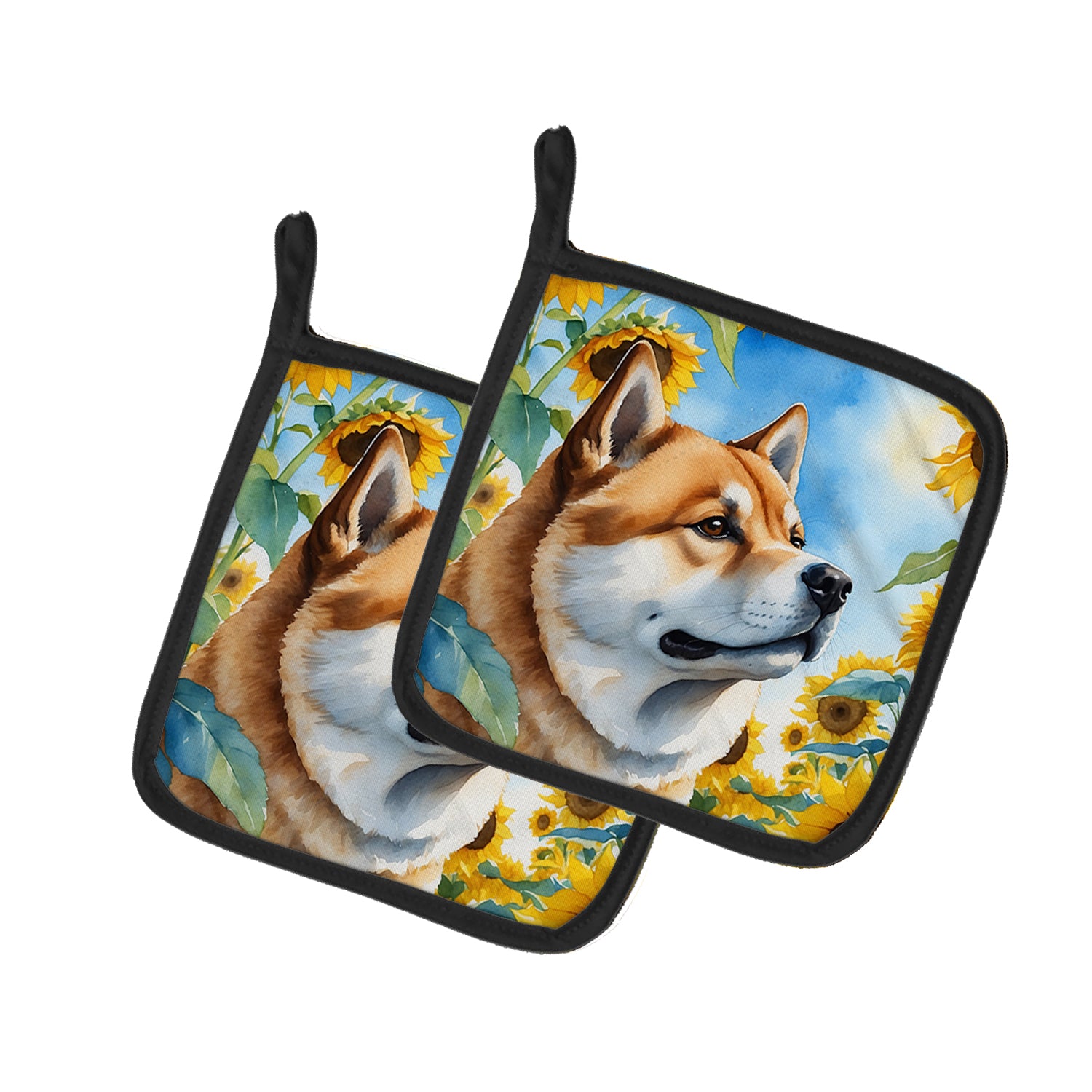 Buy this Akita in Sunflowers Pair of Pot Holders