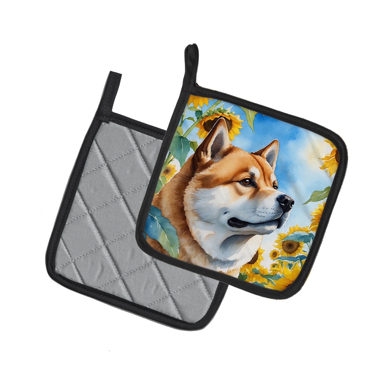 Buy this Akita in Sunflowers Pair of Pot Holders