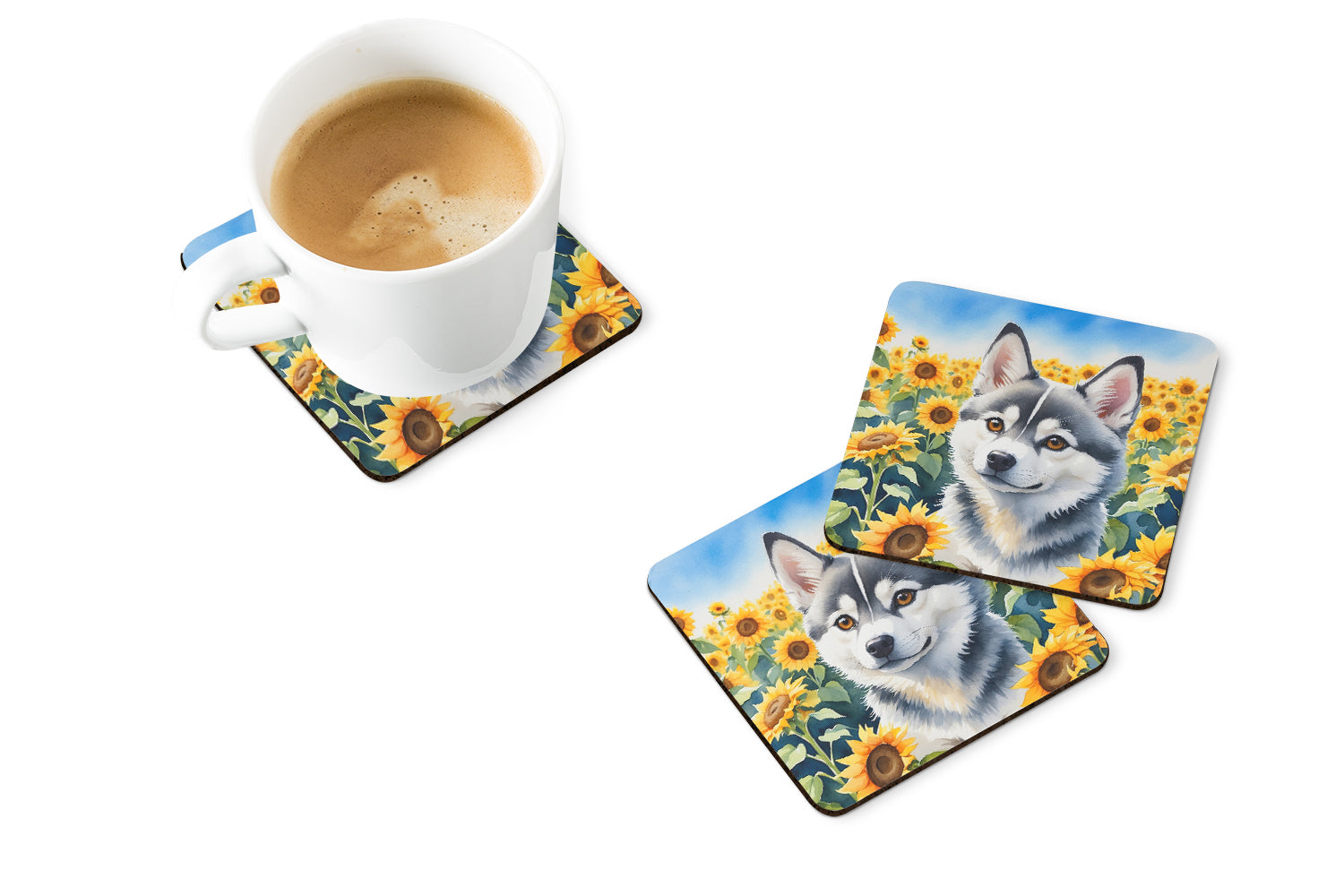 Alaskan Klee Kai in Sunflowers Foam Coasters