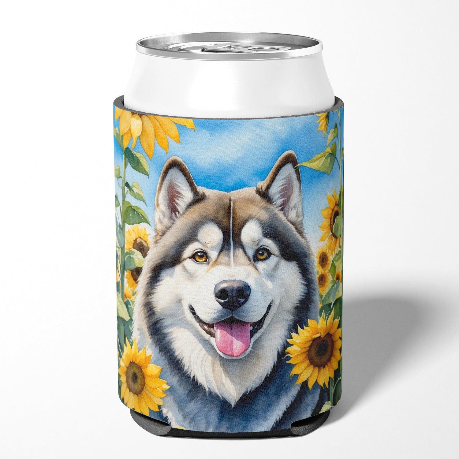 Alaskan Malamute in Sunflowers Can or Bottle Hugger